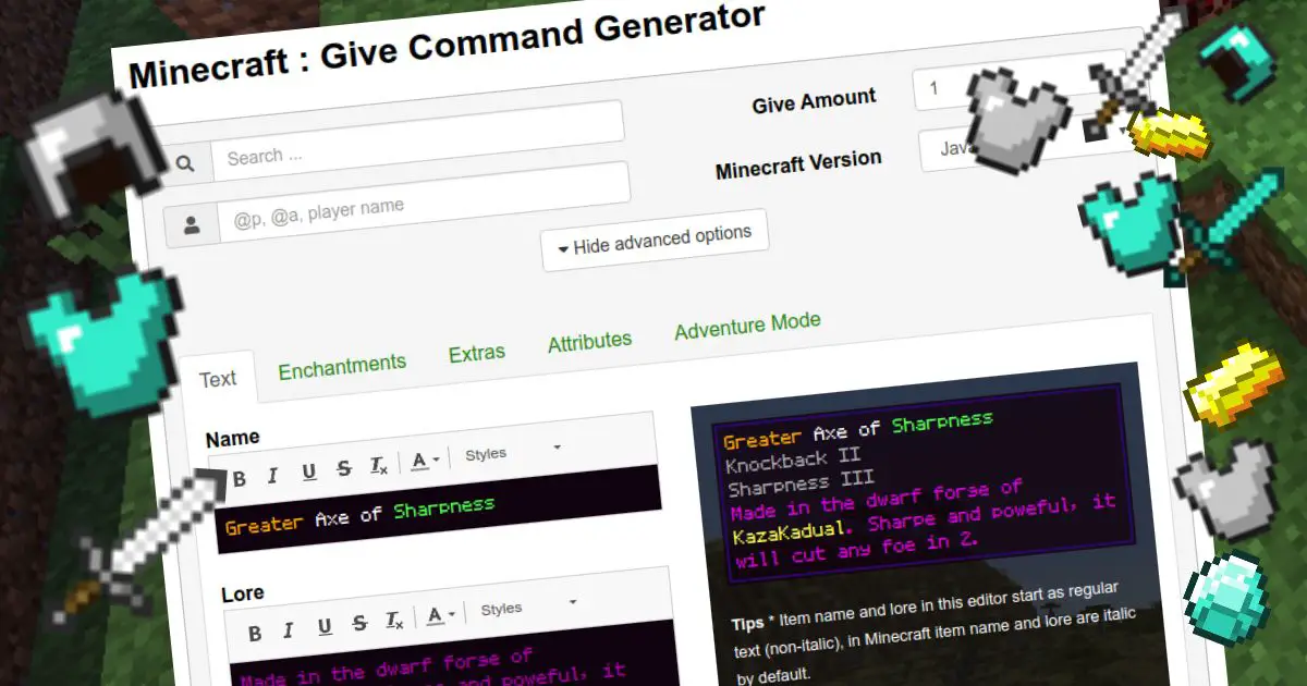 Minecraft Give Command Generator Gamer Geeks
