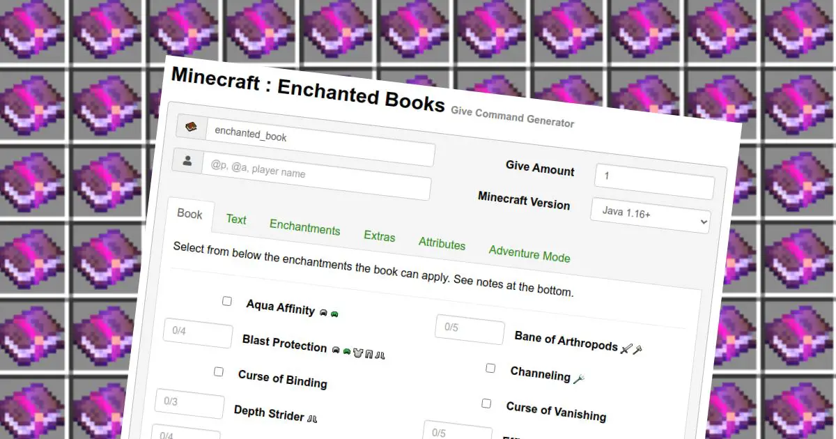 Minecraft Enchanted Books Give Command Generator Java 1 19 Gamer Geeks